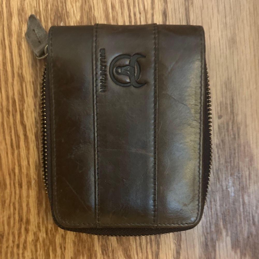 Bullcaptain Brown Cowhide Leather Zip Wallet - Men’s